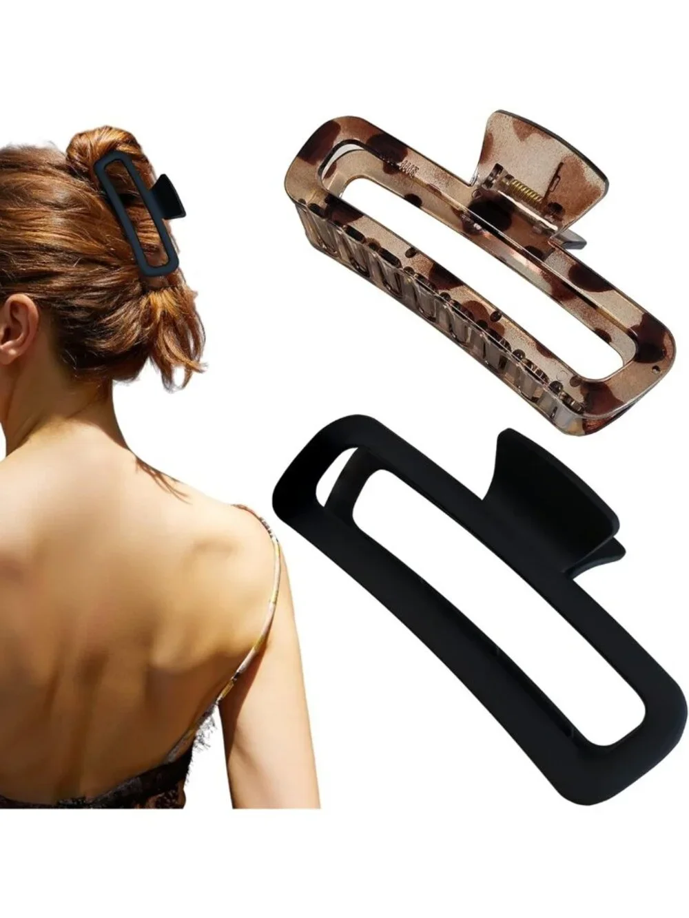 Unbreakable 5-Inch Hair Claw Clips, Square & Rectangle, Neutral Colors, 2 Pack
